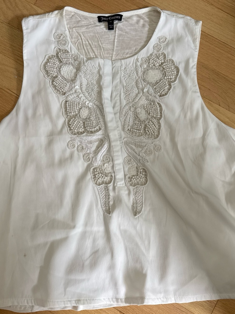 Juicy Couture White Sleeveless Embroidered Camisole Top